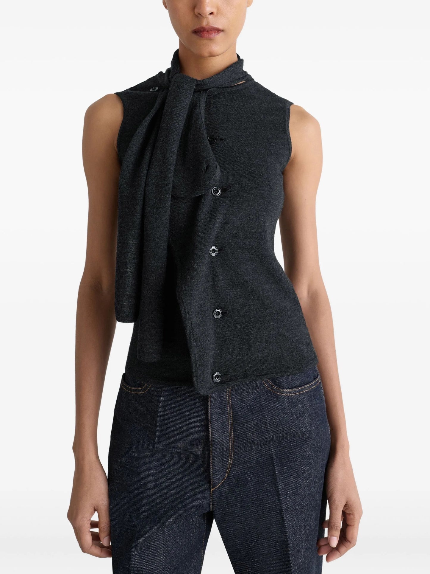 ASYMMETRICAL SLEEVELESS CARDIGAN