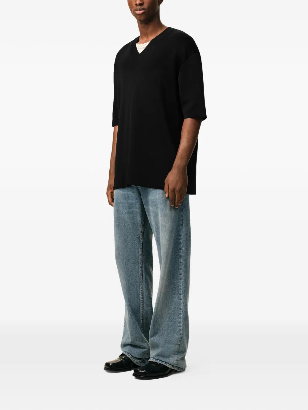 SHORT SLEEVES V NECK SWEATER