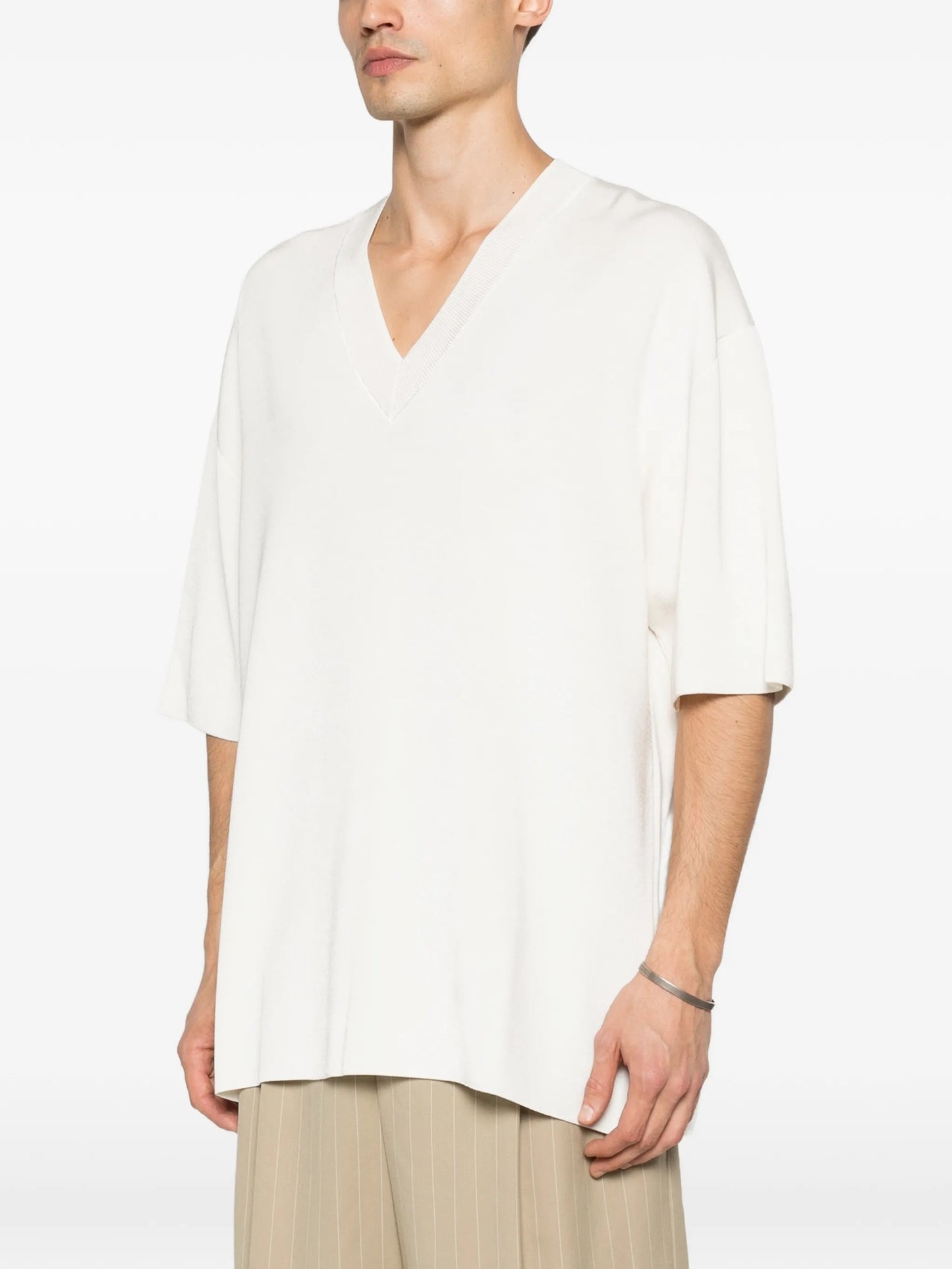 SHORT SLEEVES V NECK SWEATER
