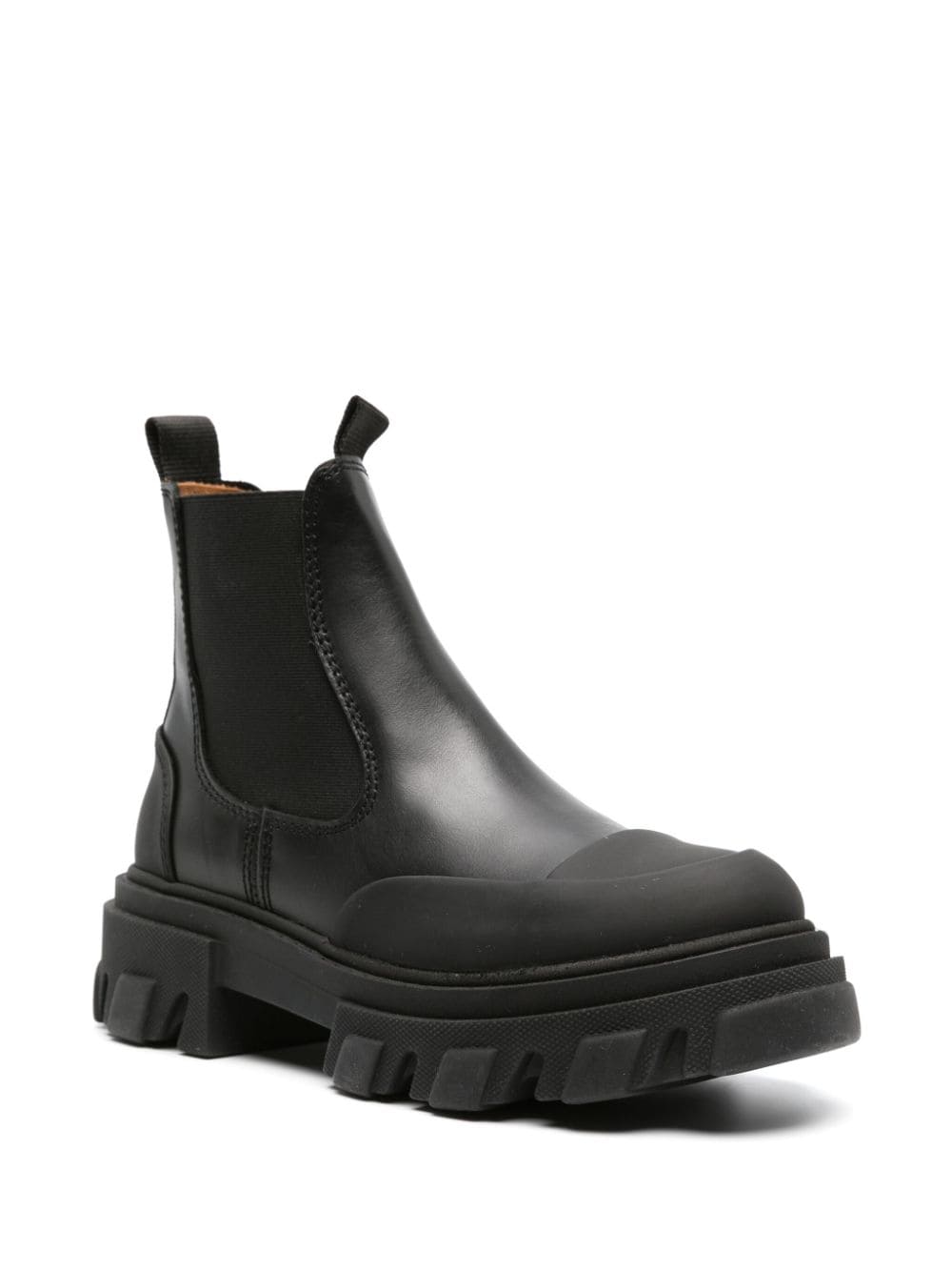 Cleated Low Chealse Boot Black Satin