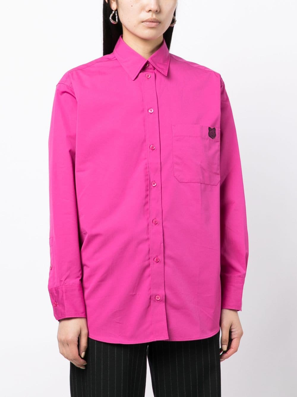Casual Shirt With Chest Pocket & Bold Fox Patch in Cotton Poplin