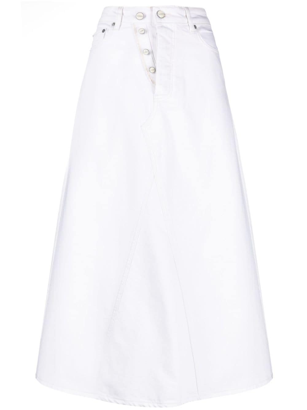 White Denim Double Fly Maxi Skirt