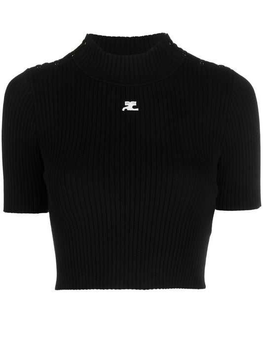 Crop Sweater Shoulder Snap Rib Knit